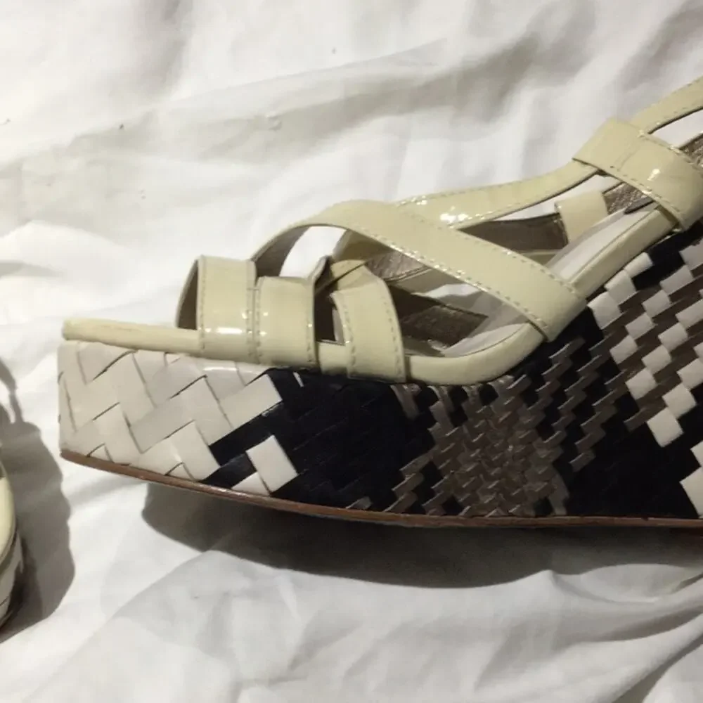 Cole Haan 8 leather wedges cream pewter black